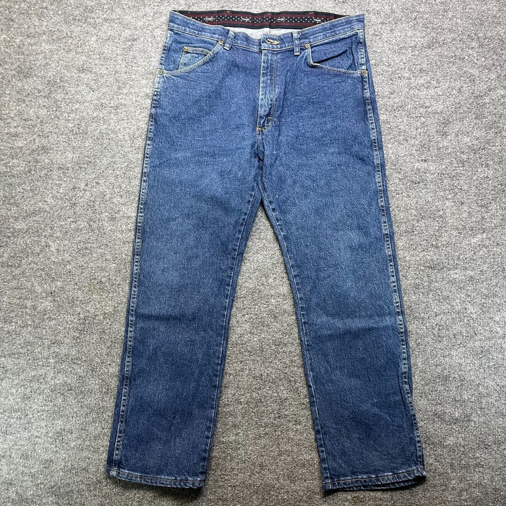 Wrangler Authentic Jeans Men's Blue Denim Stretch Straight Zip Fly - 34x29